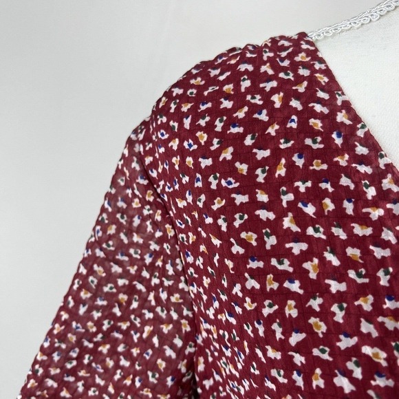 Madewell Red Floral Starviolet Mini Dress 6 V Neck Chiffon Ditzy Flowers - Picture 3 of 15